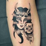 devil girl holding mask